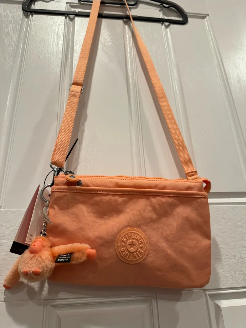 Kipling Peach Orange Crossbody Bag with Plush Monkey Charm